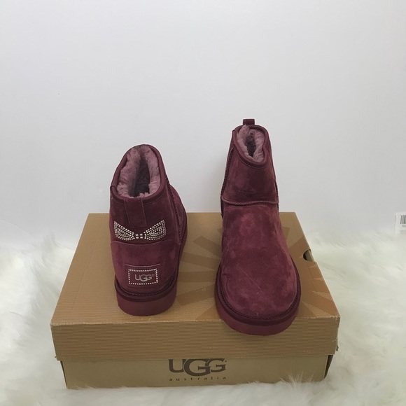 UGG Australia Classic Mini Crystal Bow In Maroon - Picture 6 of 8